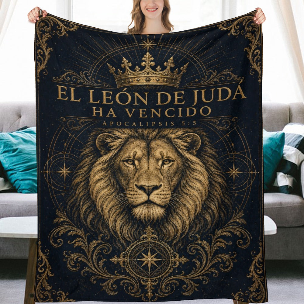 Manta León de Judá Ha Vencido – Apocalipsis 5:5 – Diseño Israelita Mesiánico 60×80