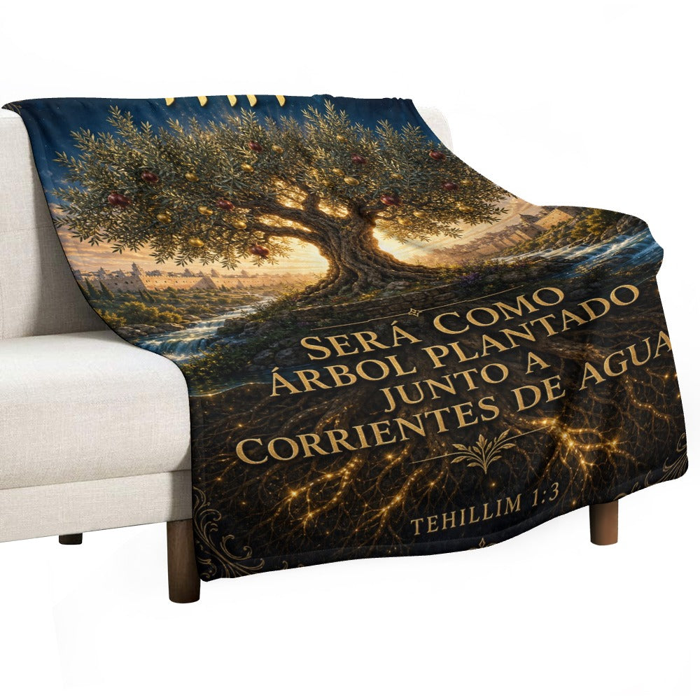Manta Árbol Plantado Junto a Corrientes de Aguas – Tehillim 1:3 – 60×80 pulgadas (152×203 cm)