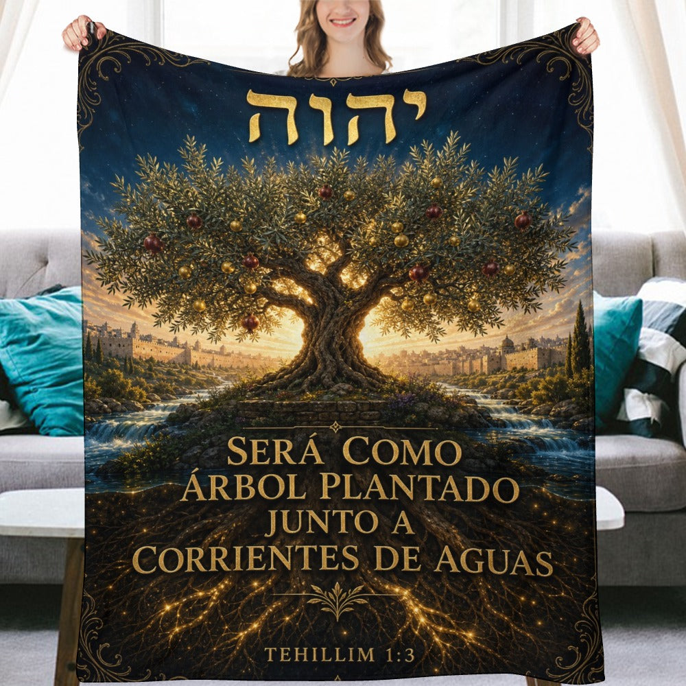 Manta Árbol Plantado Junto a Corrientes de Aguas – Tehillim 1:3 – 60×80 pulgadas (152×203 cm)