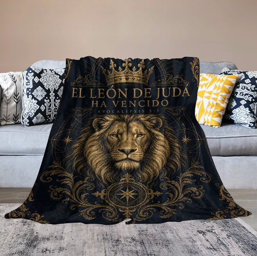 Manta León de Judá Ha Vencido – Apocalipsis 5:5 – Diseño Israelita Mesiánico 60×80
