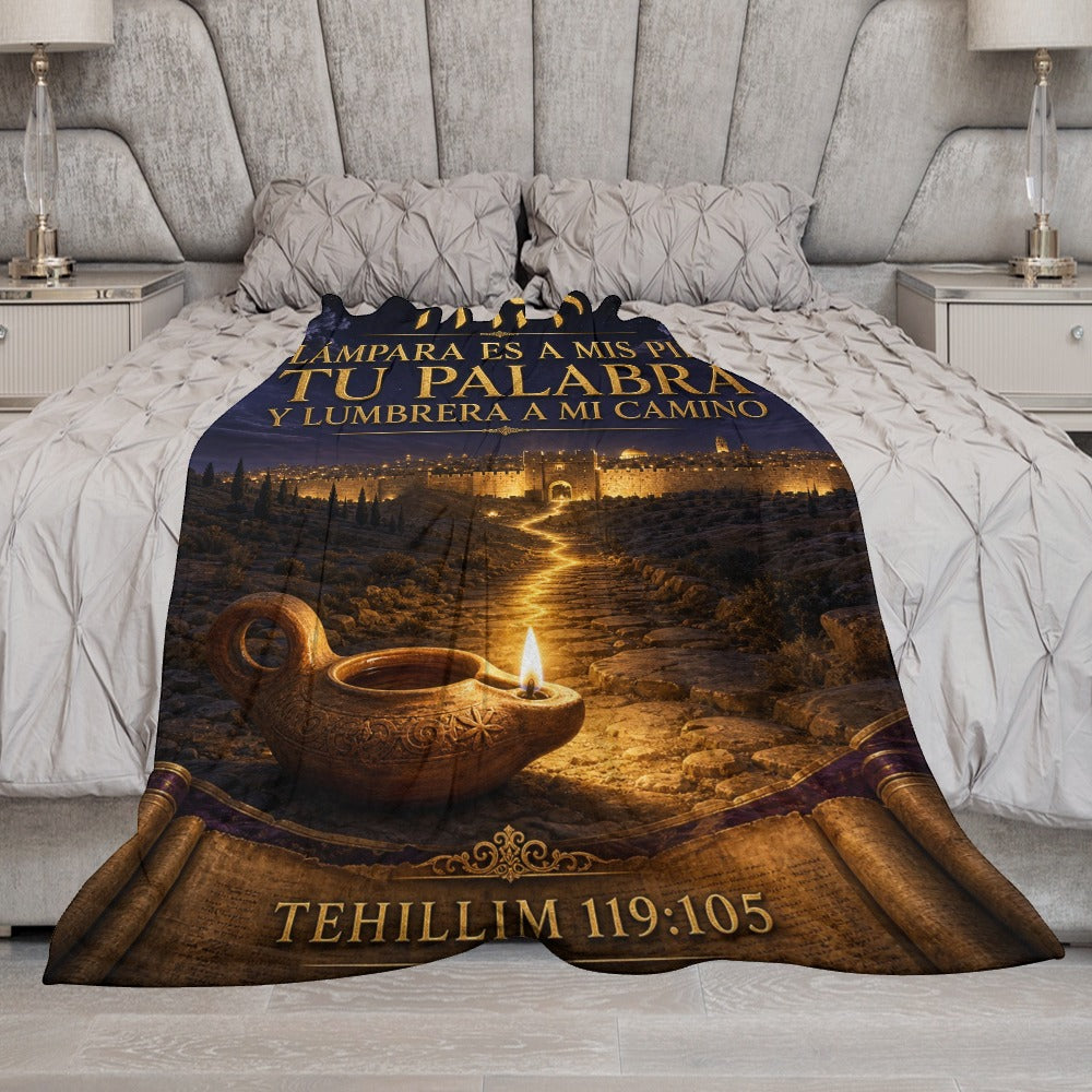 Manta Lámpara a Mis Pies – Tehillim 119:105 – 60×80 pulgadas (152×203 cm)