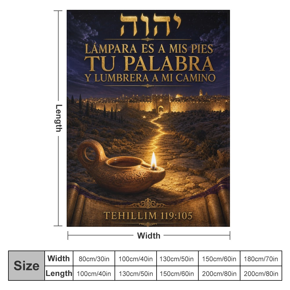 Manta Lámpara a Mis Pies – Tehillim 119:105 – 60×80 pulgadas (152×203 cm)