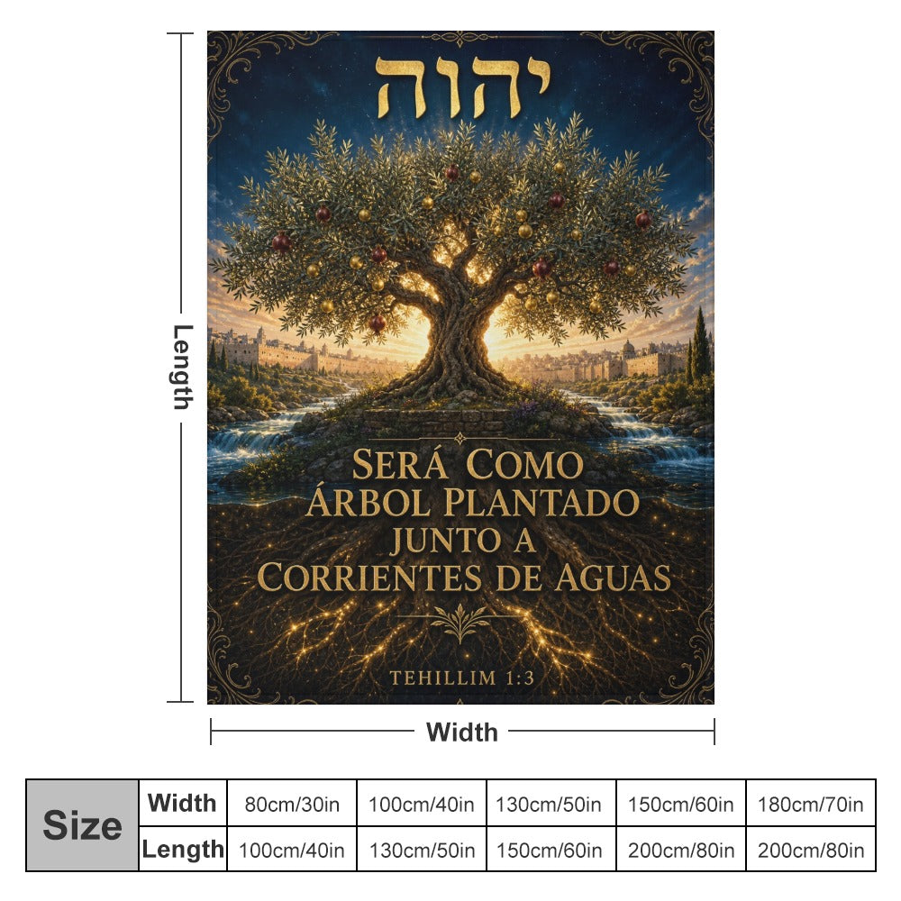Manta Árbol Plantado Junto a Corrientes de Aguas – Tehillim 1:3 – 60×80 pulgadas (152×203 cm)